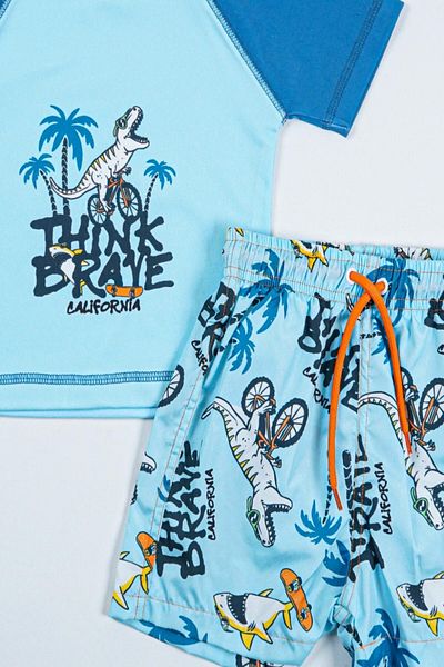 PODİUM GİYİM New Season Cute Dinosaur Printed Two Piece Diving Fabric -Uv Protection- Shorts-Men's Swimsuit