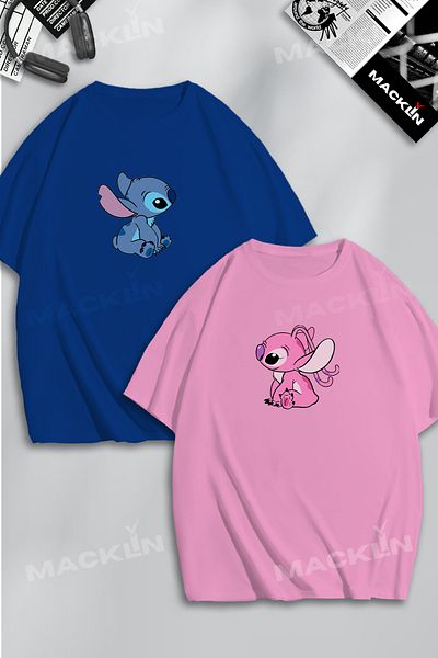 macklin Lover Couple Combination Oversize T-Shirt 2 Stitch and Angel Printed Design