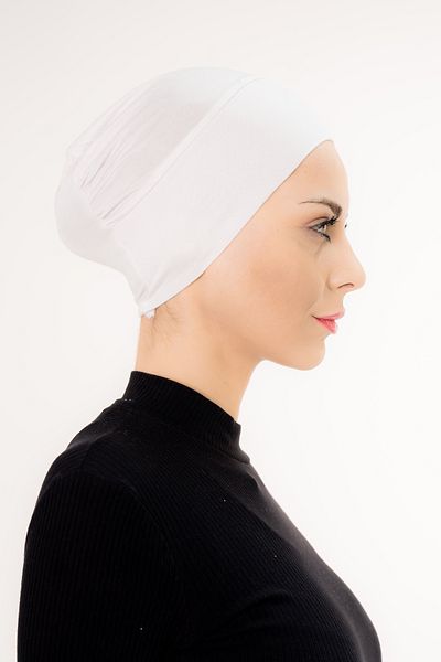 Şalcenneti.com Practical White Bonnet with Snap-On Front Seamless
