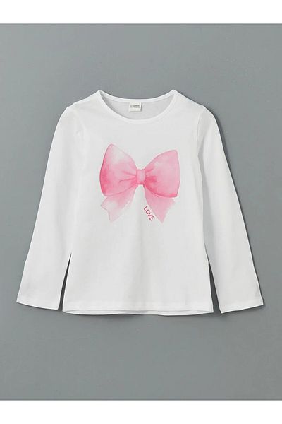 LC Waikiki Σετ πιτζάμες για κορίτσια με στάμπα LCW Kids White Crew Neck Bow