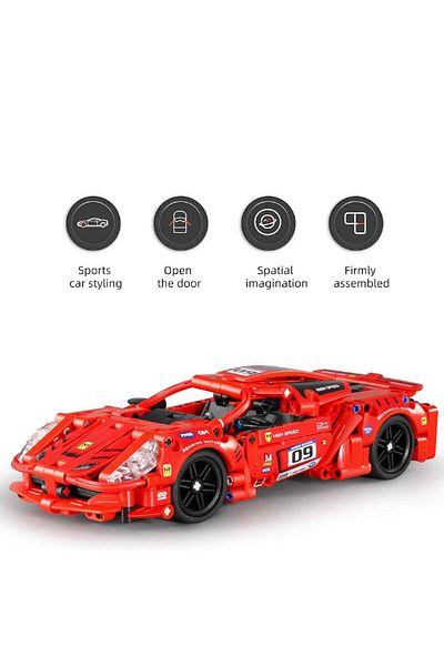 Oyuncakmatik Im. Master Pull Drop Red Super Car Creative Construction Set 437 Pieces