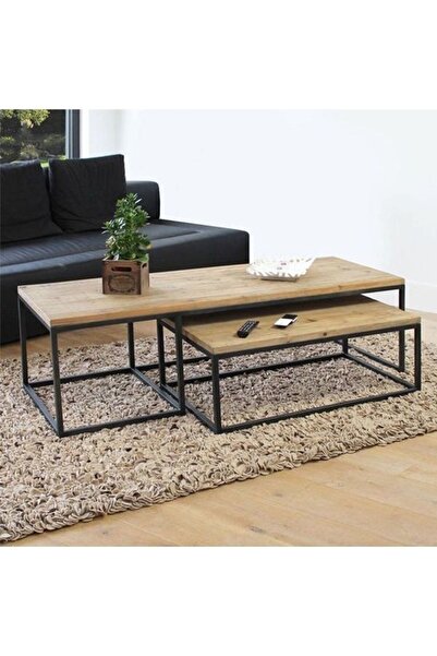 Doffo Tarz Metal Masif Panel Doğal Ahşap Orta Sehpa