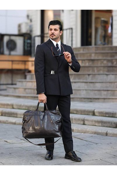 SNSA MODA Italian Style Slim Fit Buckle Double Breasted Men's Suit