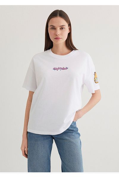 Mavi Tricou alb de damă cu imprimeu Garfield