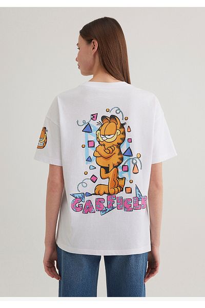 Mavi Tricou alb de damă cu imprimeu Garfield