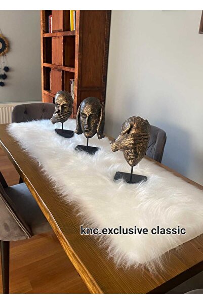 KNC EXCLUSİVE CLASSİC Runner White Fur Plush Table Cloth Stylish Decorative Luxury Elegant Modern Decorative Runner