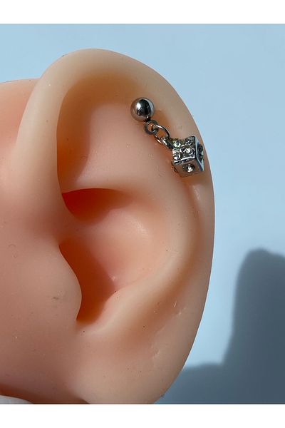 kurukafagift Steel Piercing: Tragus Helix Cartilage Cz 8 mm Dangle