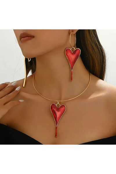 TAKİŞKO Heart Model Necklace Earring Set