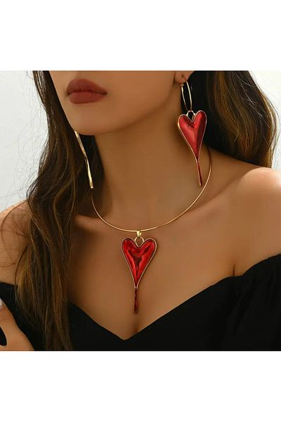 TAKİŞKO Heart Model Necklace Earring Set
