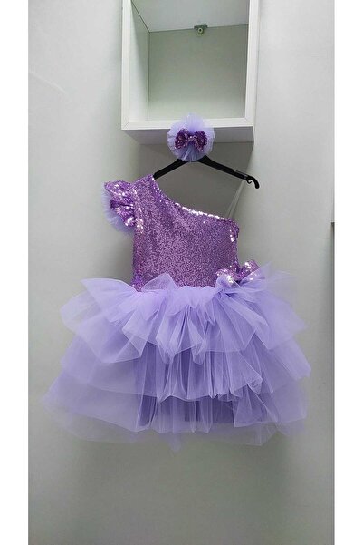 babysmile Lila tek omuz kız çocuk elbisesi