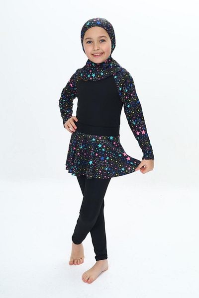 PODIUM GYM Trend New Three-Piece Diving Fabric Long Sleeve Leggings-Skirted-Uv Protection-Boned Girls Hashema-Swimsuit