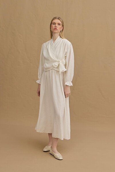 Fahhar Ecru Textured Piece Skirt