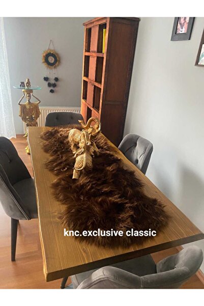 KNC EXCLUSİVE CLASSİC Runner Brown Fur Plush Table Cloth Stylish Decorative Luxury Elegant Modern Decorative Runner