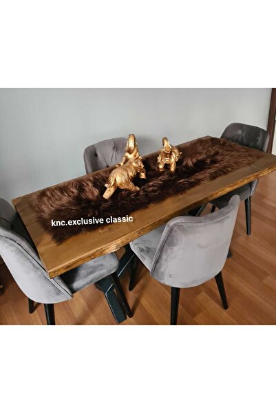 KNC EXCLUSİVE CLASSİC Runner Brown Plush Tablecloth Stylish Decorative Luxury Elegant Modern Decorative Runner