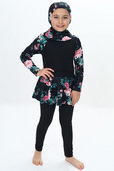 PODIUM GYM Trend New Three-Piece Diving Fabric Long Sleeve Leggings-Skirted-Uv Protection-Boned Girls Hashema-Swimsuit