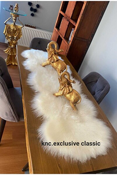 KNC EXCLUSİVE CLASSİC مفرش طاولة من الفرو الكريمي من Runner، ديكور أنيق فاخر وحديث