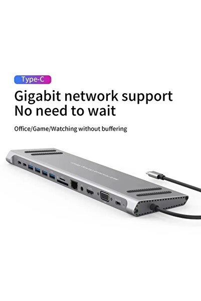 Fillikutum Laptop Macbook Uyumlu Type-C Çoklayıcı Port İstasyonu 14in1 Çeviri...