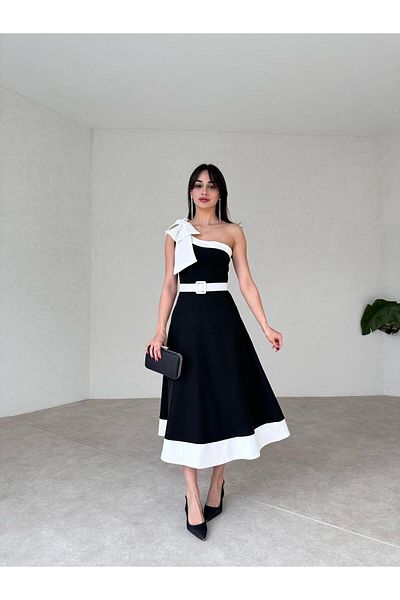 LİBAS One Shoulder Black Midi Dress