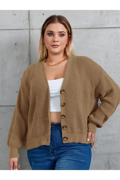 MODAVERA    Women's Five Button Plus Size Knitwear Cardigan