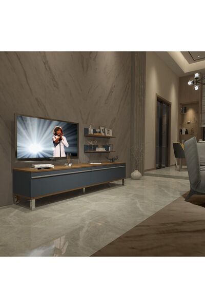 Decoraktiv Eko 4 Mdf Std Krom Ayaklı Tv Ünitesi Tv Sehpası - Ceviz - Antrasit