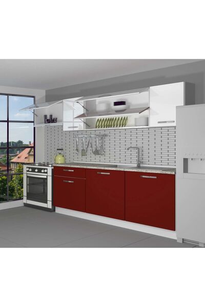 Decoraktiv Ekol 240 Mdf Hazır Mutfak Dolabı - Bordo - Beyaz