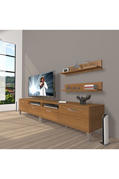 Decoraktiv Eko 200r Slm Krom Ayaklı Tv Ünitesi Tv Sehpası - Naturel Ceviz