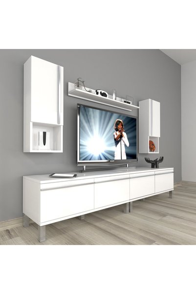 Decoraktiv Eko 5220ta Mdf Krom Ayaklı Tv Ünitesi Tv Sehpası - Parlak Beyaz