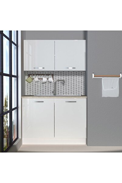 Decoraktiv Mini 120 Mdf Hazır Mutfak Dolabı - Parlak Beyaz