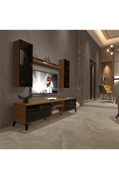 Decoraktiv Eko 7 Mdf Dvd Gold Tv Ünitesi Tv Sehpası - Ceviz - Siyah