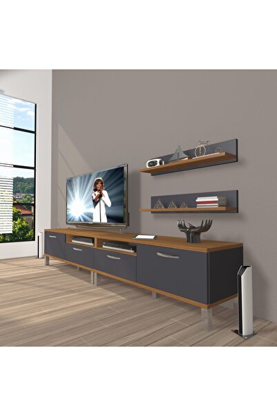Decoraktiv Eko 200r Mdf Krom Ayaklı Tv Ünitesi Tv Sehpası - Ceviz - Antrasit