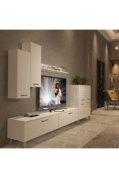 Decoraktiv Eko 6 Slm Std Krom Ayaklı Tv Ünitesi Tv Sehpası - Parlak Beyaz