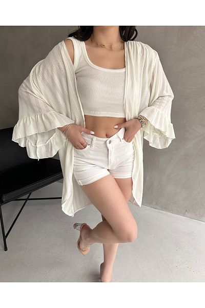 Fav Style Γυναικεία Ζακέτα Τριών τετάρτων με μανίκια Κρέμα Ανοιξιάτικη