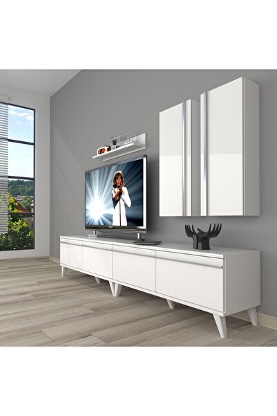 Decoraktiv Eko 5220t Mdf Krom Ayaklı Tv Ünitesi Tv Sehpası - Parlak Beyaz