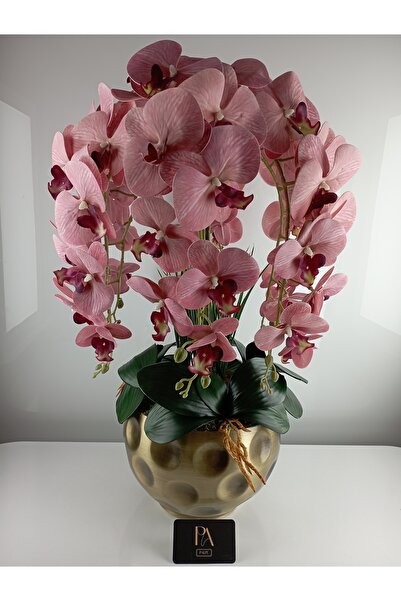 Palpe Metal Saksıda 6 Dal Islak Orkide Yapay Çiçek Kız İsteme Nişan Sevgili A...