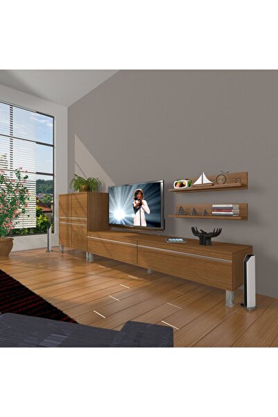 Decoraktiv Eko On Mdf Std Krom Ayaklı Tv Ünitesi Tv Sehpası - Naturel Ceviz