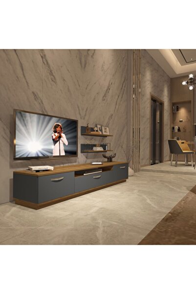 Decoraktiv Trio 200r Mdf Tv Ünitesi Tv Sehpası - Pera - Antrasit