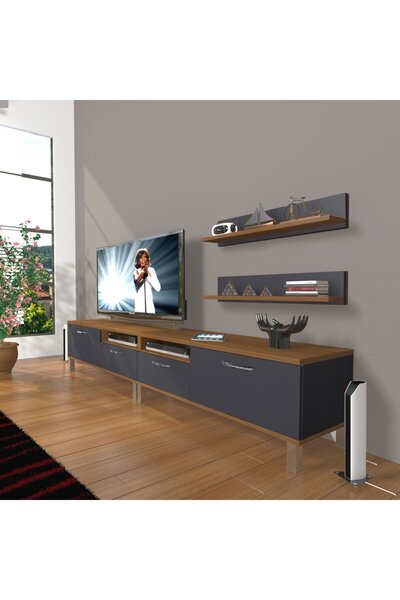 Decoraktiv Eko 220r Mdf Krom Ayaklı Tv Ünitesi Tv Sehpası - Ceviz - Antrasit