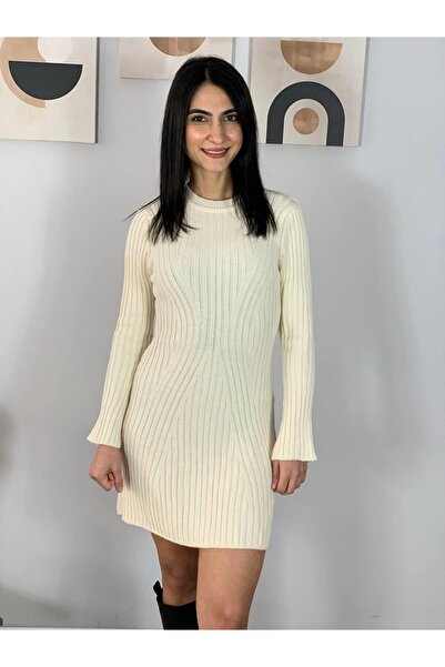 YusGos Kadın Mini Fitilli Kışlık Triko Elbise