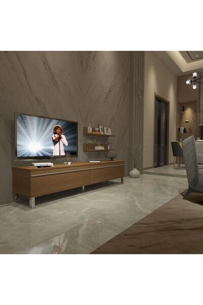 Decoraktiv Eko 4 Mdf Std Krom Ayaklı Tv Ünitesi Tv Sehpası - Naturel Ceviz