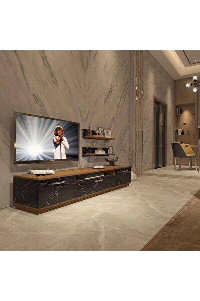 Decoraktiv Trio 200r Mdf Tv Ünitesi Tv Sehpası - Ceviz - Siyah Mermer