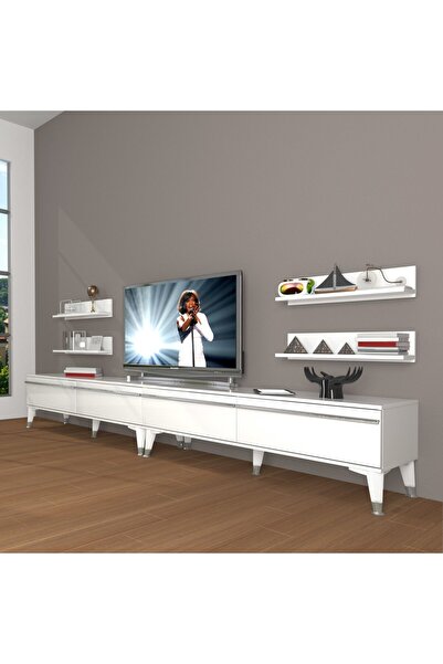 Decoraktiv Eko 360r Mdf Silver Tv Ünitesi Tv Sehpası - Parlak Beyaz
