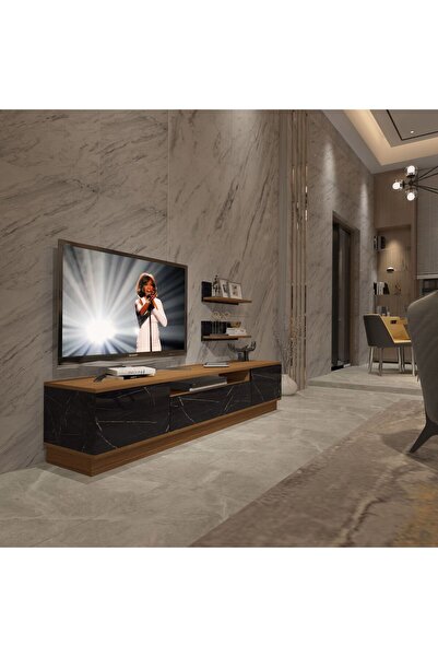 Decoraktiv Trendstyle 4s Mdf Tv Ünitesi Tv Sehpası - Ceviz - Siyah Mermer