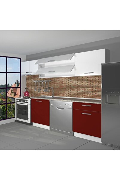 Decoraktiv Elite 220 Mdf Hazır Mutfak Dolabı - Bordo - Beyaz