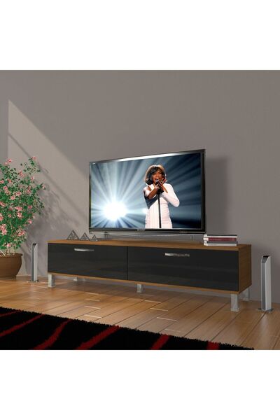Decoraktiv Eko 140 Mdf Std Krom Ayaklı Tv Ünitesi Tv Sehpası - Ceviz - Siyah