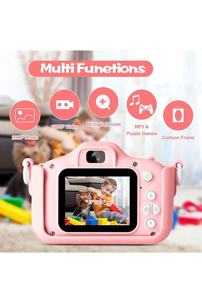 AHW 1080P Kids Camera, 20MP Unicorn Design, 2" Screen, 32GB Card, Gift for Girls Ages 3-10