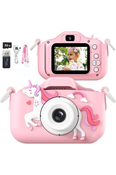 AHW AWH Kids Camera - Digital Video Toy for Girls 3-12 with Cute Silicone Cover, Gift for Kids (Pink)