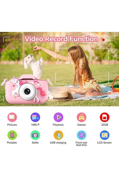 AHW AWH Kids Camera - Digital Video Toy for Girls 3-12 with Cute Silicone Cover, Gift for Kids (Pink)