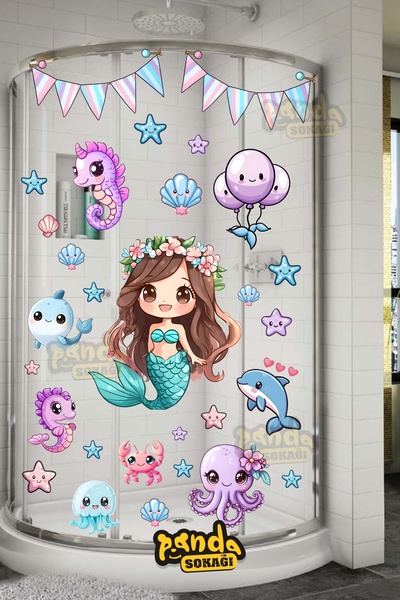 PANDA SOKAĞI Deniz Kızı ve Sevimli Minik Arkadaşları Duşakabin Sticker Seti, ...