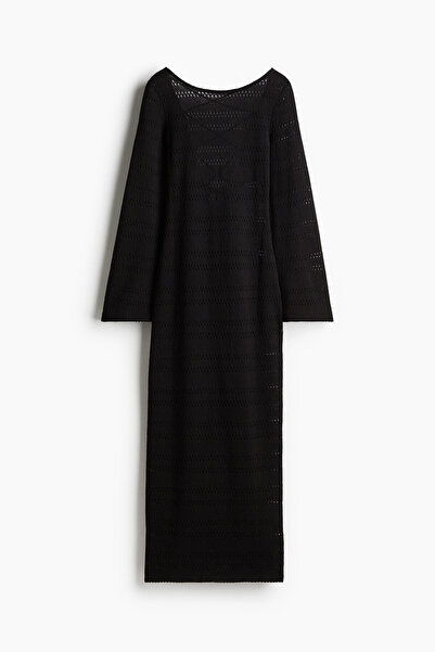 H&M Bağcık Detaylı ve Delik Desenli Triko Elbise
