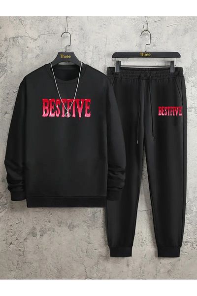 Frisson Bestfive Printed Crew Neck Bottom Top Set Oversize Tracksuit Set